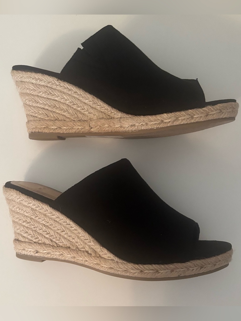 Wanted Black Espadrille Wedge Mules Size 9